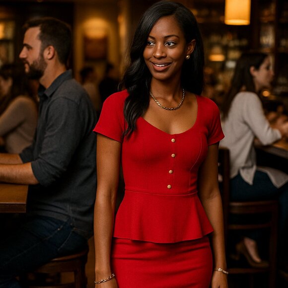 Red Sleeveless Peplum Party Dress- Small - Picture 4 of 9